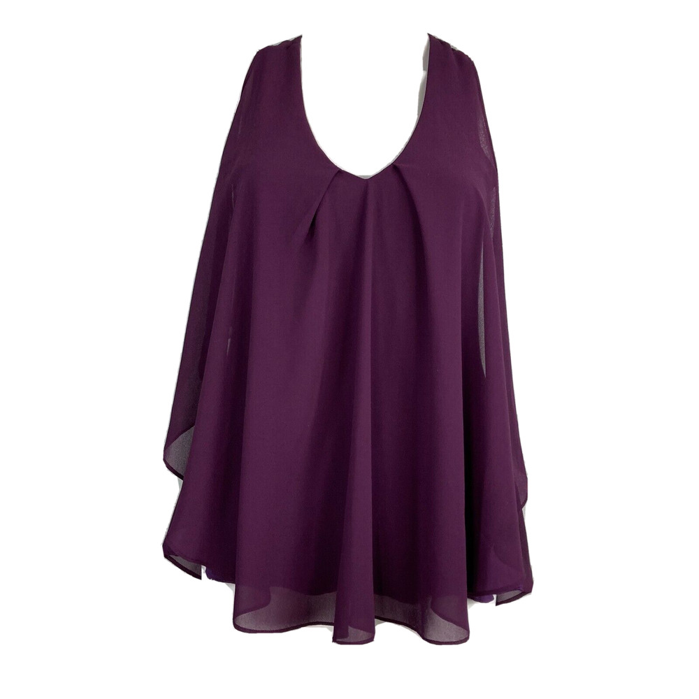 Cliche Couture Tank Womens Sz S Purple Chiffon‎ Layer Ruffle Tank Top Racerback